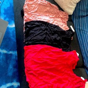 3 Medium sleeveless velvet tee tops in red, rose and black